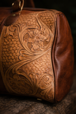 1 sage basketweave close up hand tooling duffel bags