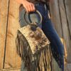 Ranch Hand Hair-On Cowhide Handbag - Fringed Handbag - Dressy Clutch Handbag - Black