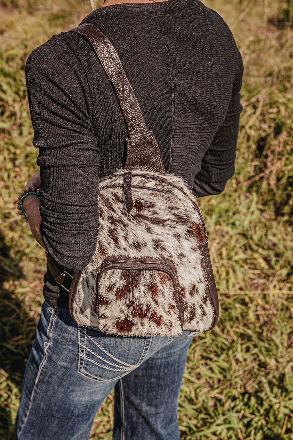 Hair on cowhide leather ball cap with natural hide pattern – Western ranch style hat by Ranch Hand cowhide clutch wallet western wallet (6)