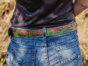 Tooled leather belt with cactus pattern and cowboy style (2)