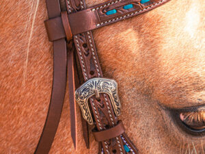 Turquoise buckstitch browband headstall handmade Argentina leather