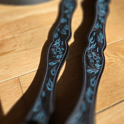 leather split reins ranch hand store turuqoise (3) black leather reins