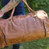 mens basketweave floral tooled handmade sunflower duffel bag, leather carry on size luggage, western bags (9)