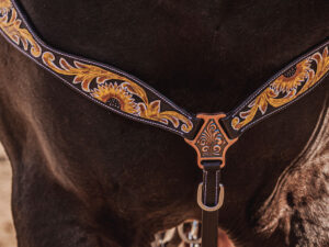 western headstall leather bridle browband sunflower bridle ranch hand (17)