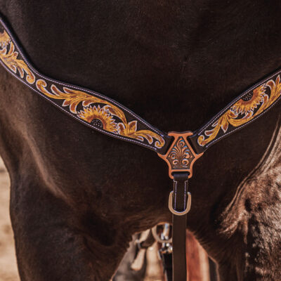 western headstall leather bridle browband sunflower bridle ranch hand (17)