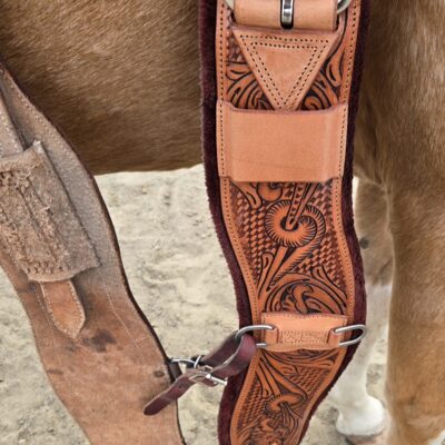 Hand tooled leather cinch ewstern fleece cinch classic equie cinch hand tooled cinch ropers fleece weaveer cinch (6)