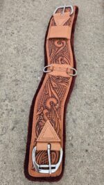 hand tooled elather roper cinch western girth frleece cinch heavy duty roper fleece cinch for western hrose (3)