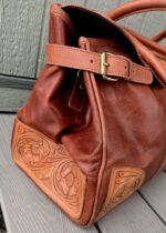 Leather carry all duffel bag briefcase work bag, gym bag, leather hand tooled western bag (14)