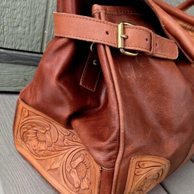 Leather carry all duffel bag briefcase work bag, gym bag, leather hand tooled western bag (14)