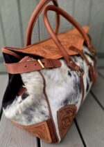 Leather carry all duffel bag briefcase work bag, gym bag, leather hand tooled western bag (4)