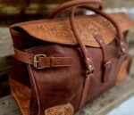 Leather carry all duffel bag briefcase work bag, gym bag, leather hand tooled western bag (8)