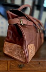 Leather carry all duffel bag briefcase work bag, gym bag, leather hand tooled western bag (9)