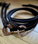 Twisted iron split reins, roping reins with metal rings heavy weighted split reins (1)