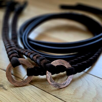 Twisted iron split reins, roping reins with metal rings heavy weighted split reins (1)