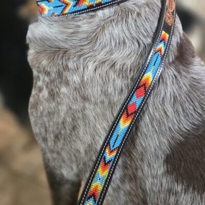 beaded dog collar and beaded leash leather dog collar ranch hand western dog leash (4)