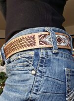 beaded western belt basketweave stamp cowboy belt (1)