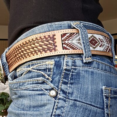 beaded western belt basketweave stamp cowboy belt (1)
