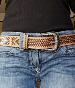 beaded western belt basketweave stamp cowboy belt (2)