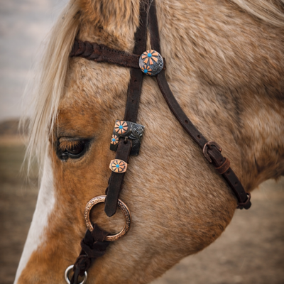 Rose gold metal ring bridle headstall by ranch hand premium ring set copper mesa