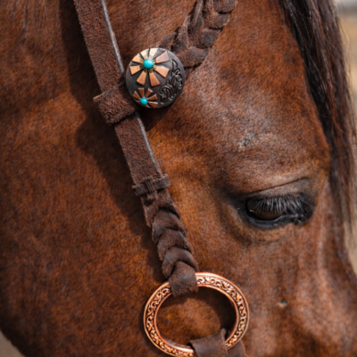 Rose gold metal ring bridle one ear headstall by ranch hand premium ring set copper mesa