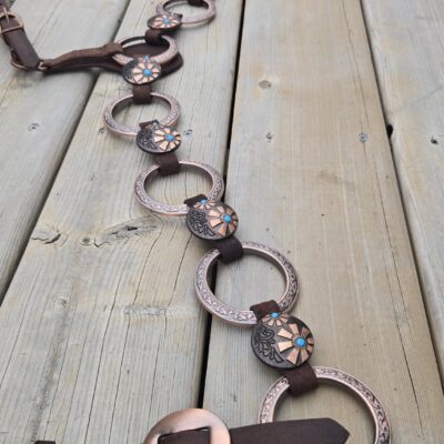 metal ring breast collar handmade leather western breast collar by ranch hand with copper rings (14)