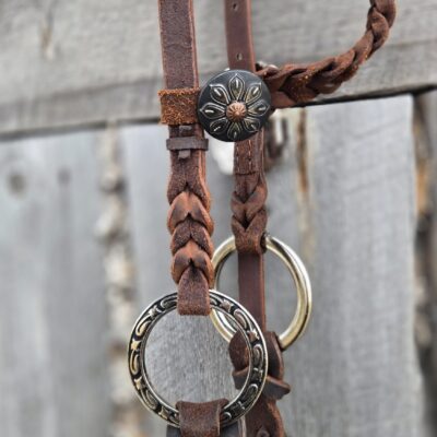 Twisted Iron- Silver Rose Metal Ring One Ear Bridle