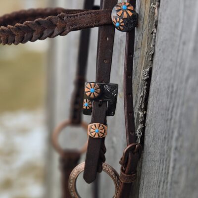 Twisted Iron- Copper Mesa Browband Metal Ring Bridle