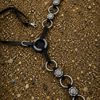 twisted iron black iron black leather metal ring breast collar ranch hand horse tack