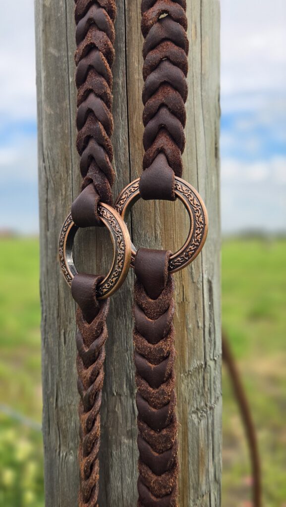Metal Ring Headstall & Breast Collar Guide | Twisted Iron Tack 8 Rose Gold Metal Ring Reins - Twisted Iron